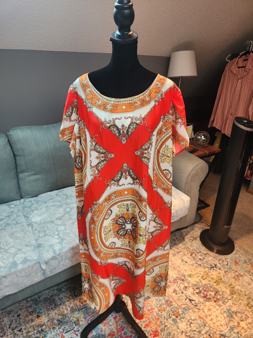Danny & Nicole Red and Cream Printed Midi Dress 20W Plus Boho